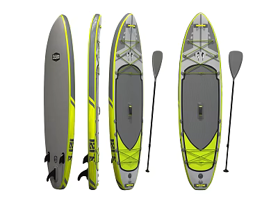 Yellow And Gray Stand Up Paddle Boards With Paddles Multiple Angles 3d model