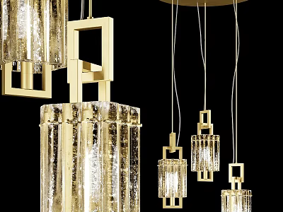 Modern Luxury Gold Glass Pendant Lights With Square Frame And Transparent Design 3d model