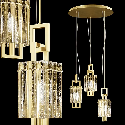 Modern Luxury Gold Glass Pendant Lights With Square Frame And Transparent Design 3d model