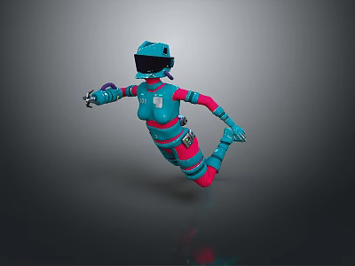 Futuristic Game Movie Character With Blue Pink Armor In Dynamic Running Pose 3D Render Design 3d model