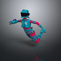 Futuristic Game Movie Character With Blue Pink Armor In Dynamic Running Pose 3D Render Design