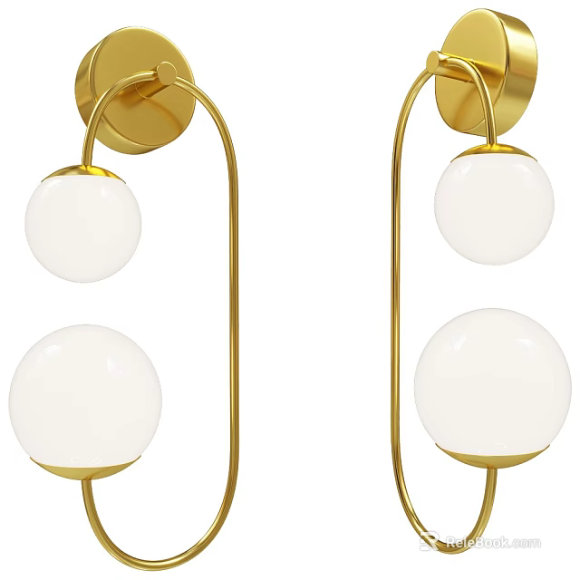 Modern Gold Wall Lamps With White Globe Shades And Elegant Design 3d model 
