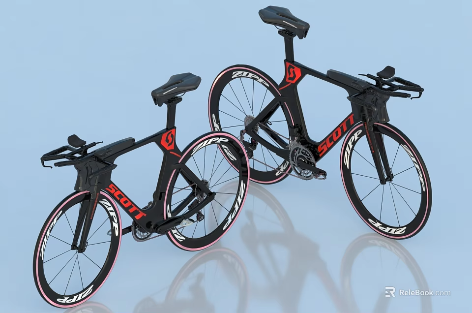 Sleek Black Racing Bicycles Featuring Red Accents And Aerodynamic Frame Design 3d model 
