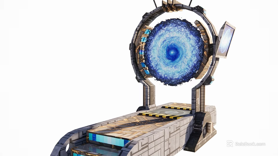 Futuristic Device with Circular Structure Blue Vortex Core on Metallic Platform and Control Panel 3d model