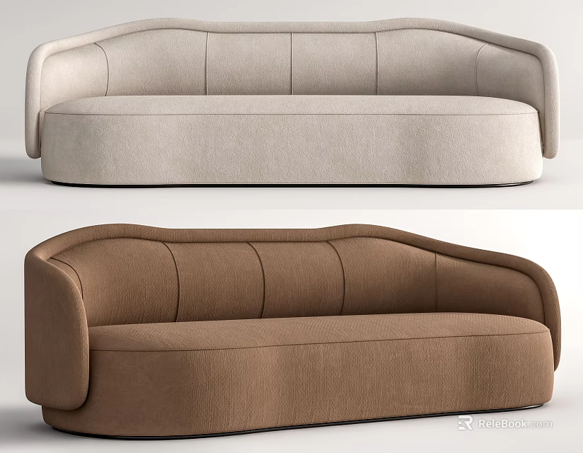 Modern Sectional Sofa With Light Gray And Brown Fabric Upholstery Curved Armrests Minimalist Design 3d model 