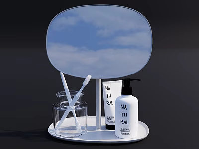 Daily Wash Items On Tray With Mirror And Containers 3d model
