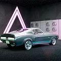 Sleek Silver Gray Sports Car With Neon Triangle Lighting In Modern