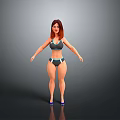 Woman Muscular With Reddish Brown Hair Wearing Sports Bra Shorts Blue Shoes Against Gray Background 3d model