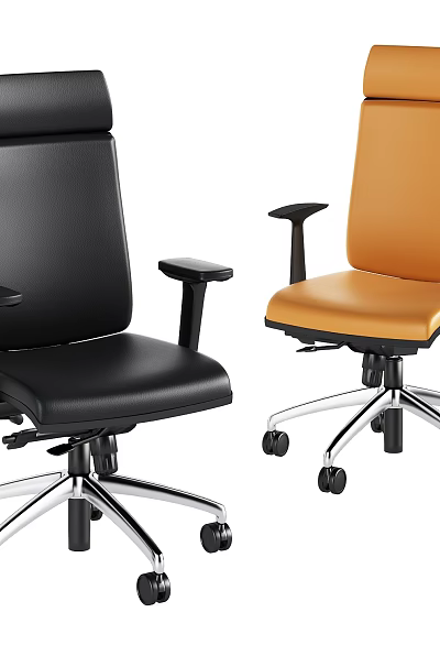 Black and Brown Leather Office Chairs with Armrests High Back and Swivel Wheel Base 3d model