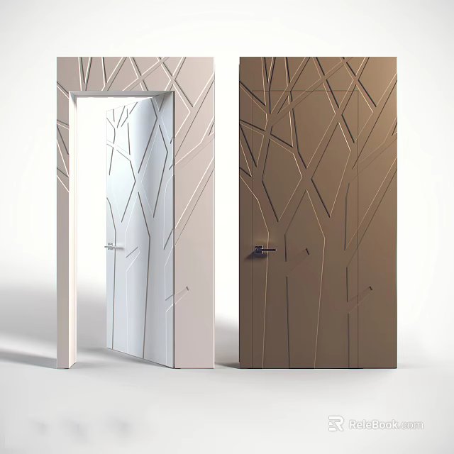 Modern Home Swing Doors Featuring Light And Dark Geometric Pattern Design 3d model