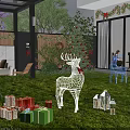 Festive Outdoor Garden Landscape With Lighted Reindeer Christmas Tree Gift Boxes And Lanterns