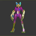 Anthropomorphic Cat Like Biomechanical Character With White Black Body And Yellow Claws Design