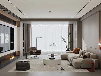 Modern Italian Home Living Room Sofa TV Background Wall Leisure Chair Coffee Table Carpet Curtain 3d model