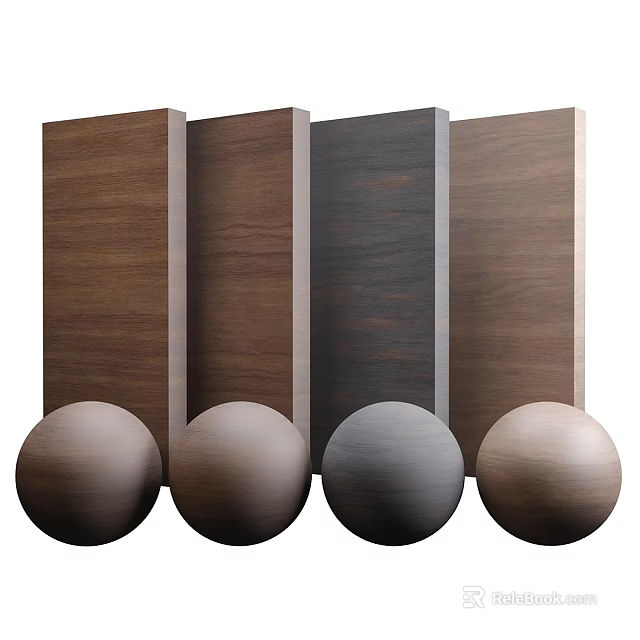 Modern Wooden Components Featuring Rectangular Plates And Spherical Balls In Varied Colors 3d model 