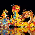 Vibrant Dragon Themed Landscape Sculpture With Colorful Lanterns And Intricate Designs