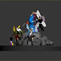 Scenic Rocky Landscape With Colorful Cartoon Characters And Natural Decorative Elements