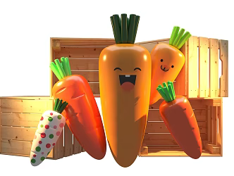 Modern carrot combination wooden frame cartoon carrot radish basket vegetables and fruits beautiful Chen glass fiber reinforced plastic 3d model