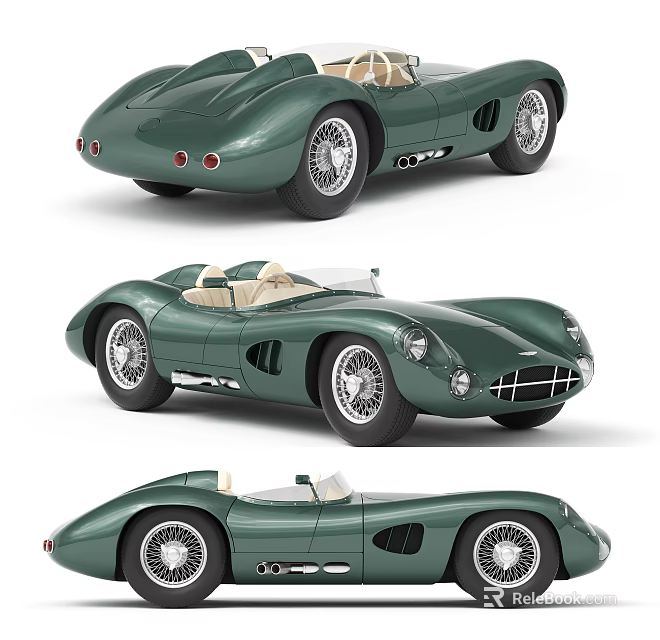 Classic Green Convertible Sports Car With Streamlined Body Open Top And Chrome Wheels 3d model 