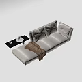 Modern Beige Sofa Setup With Black Coffee Table And Brown Blanket 3d model