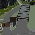 Modern High rise Building Entrance With Luxury Car And Lush Greenery Design