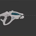 Futuristic Silver Sleek Mechanical Launcher With Blue Accents Projectile And Reflective Surface