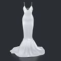 White Long Mermaid Dress With Spaghetti Straps V Neck And Silky Fabric