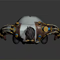 Steampunk Bearded Male Character With White Long Coat And Gold Blue Mechanical Armor