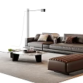 Modern Brown Leather Sofa And Glass Coffee Table Set With Cushions Ottoman Floor Lamp And Rug