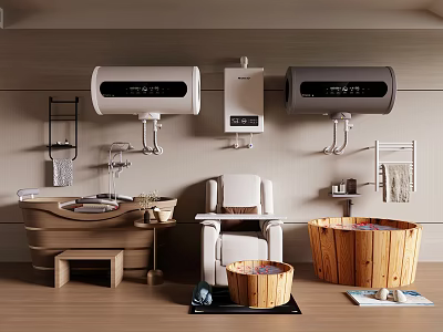 Electric Water Heaters In A Modern Bathroom Layout With Fixtures 3d model