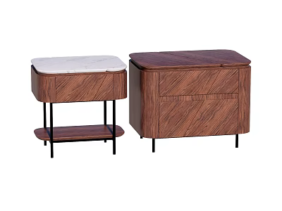 Two Modern Wooden Bedside Tables With White Top Shelf Drawers And Black Legs 3d model