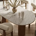 Dining Table Set with Marble Tabletop Upholstered Chairs Decorative Vase and Window Plants 3d model