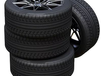 High Quality Car Tires Stacked with Alloy Wheels and Tread Pattern 3d model