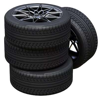 High Quality Car Tires Stacked with Alloy Wheels and Tread Pattern 3d model