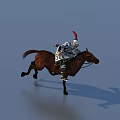 Game Movie Character Knight In Silver Armor Riding Running Brown Horse With Red Feather