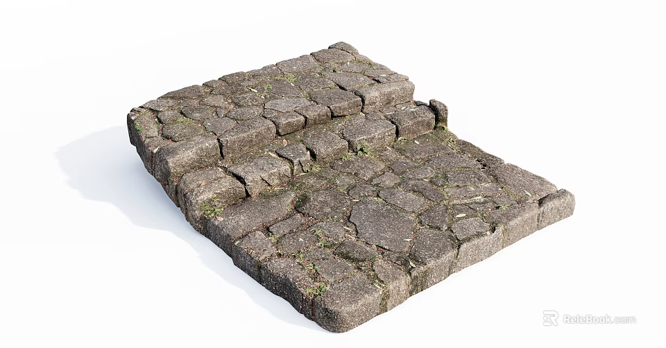 Mossy Stone And Wood Steps Creating Natural Outdoor Garden Path Design 3d model 