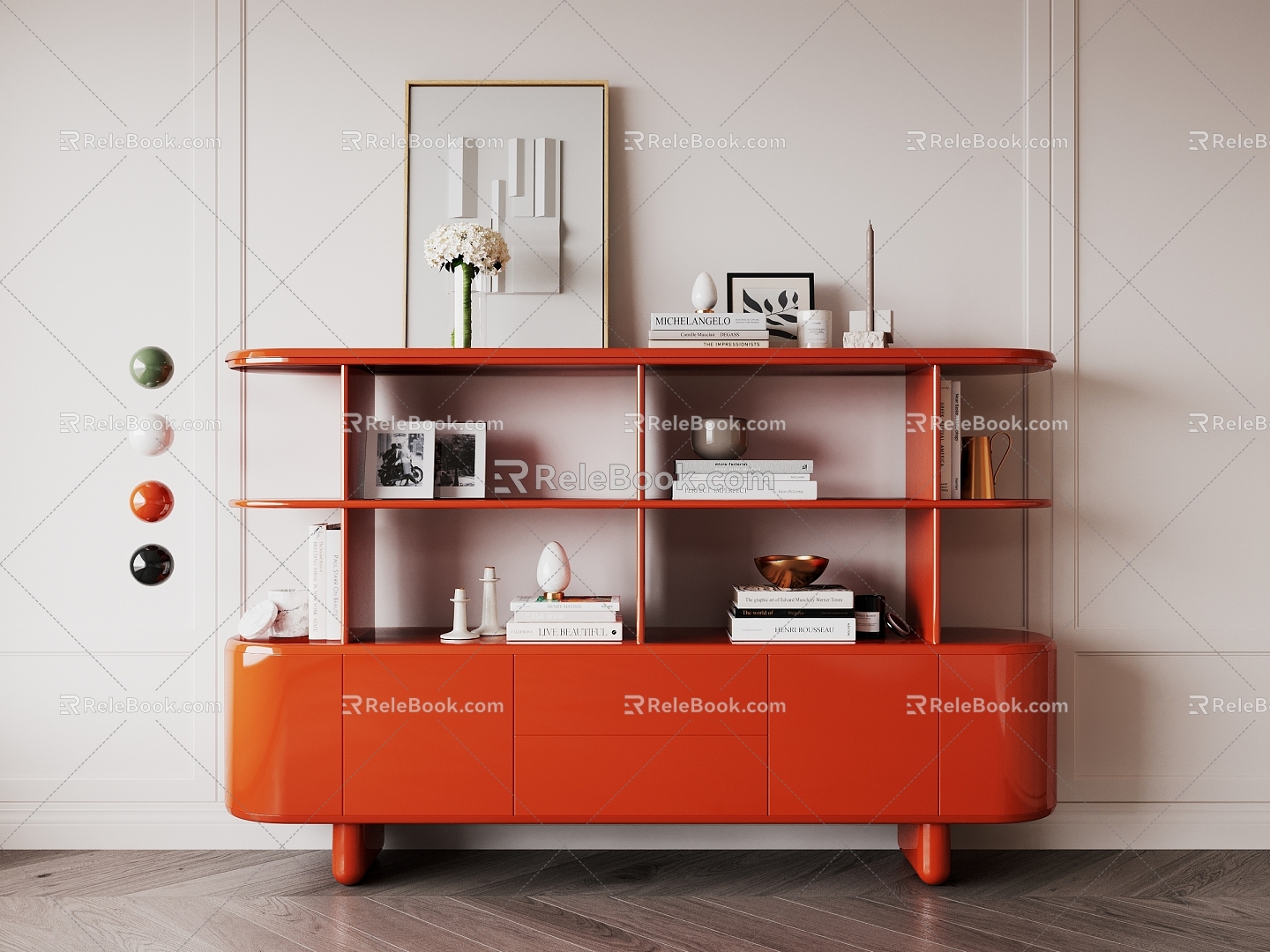 Modern Bookcase Fashion Paint Hermes Orange Side Cabinet Decorative Cabinet Children model