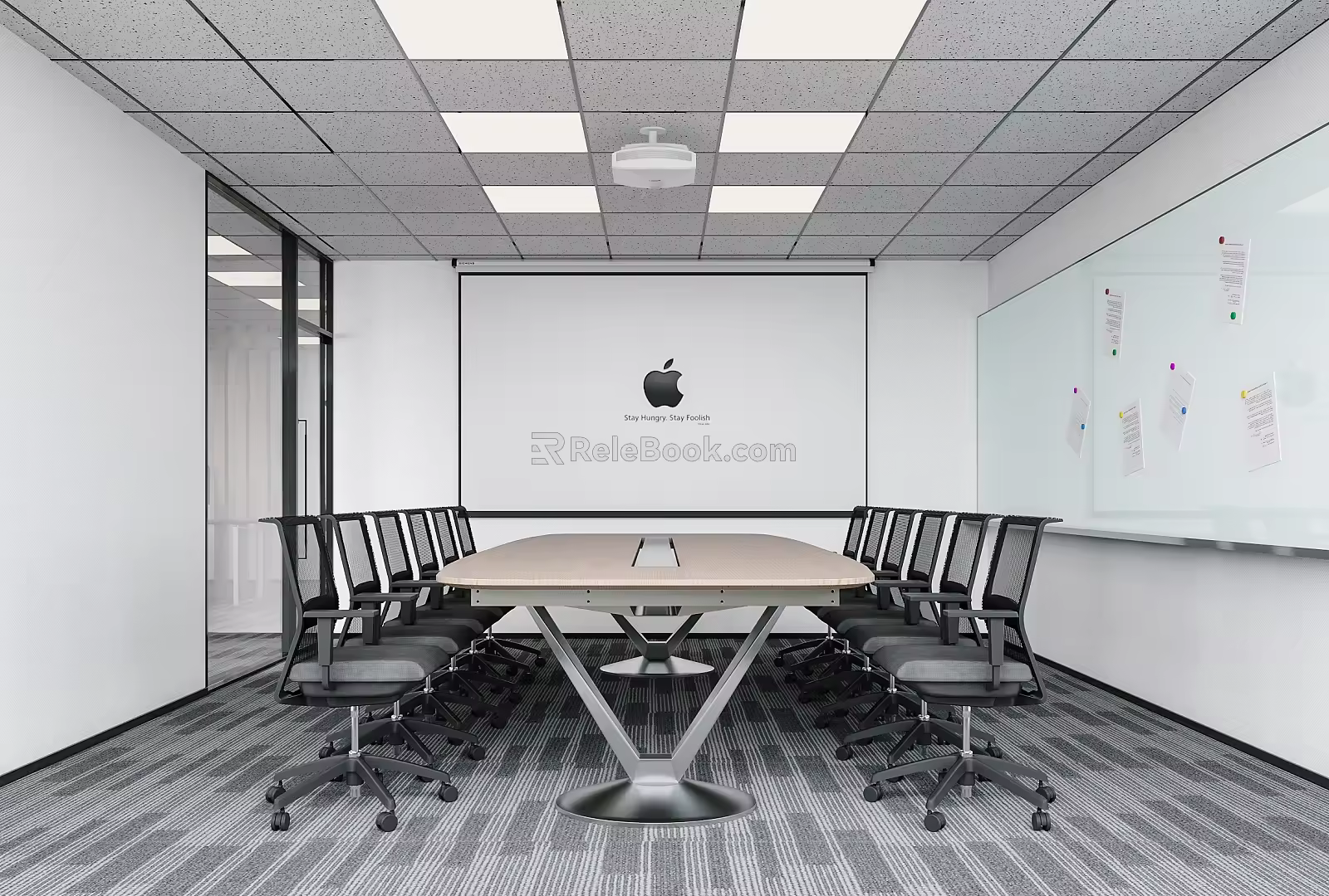 Multimedia Conference Room Conference Table Office Chair Projector Projection Curtain Mineral Cotton Board Writing Board 3d model