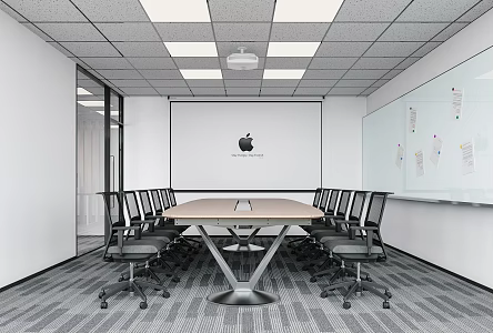 Multimedia Conference Room Conference Table Office Chair Projector Projection Curtain Mineral Cotton Board Writing Board 3d model