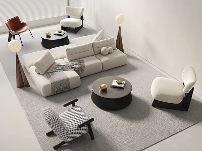 Modern Living Room Sofa Coffee Table Set With L shaped Design And Accent Chairs 3d model
