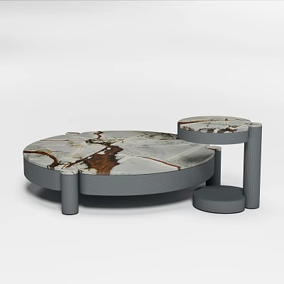 Modern Circular Marble Top Coffee Table With Gray Legs And Side Table 3d model