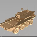 Six Wheeled Armored Military Vehicle With Bronze Finish And Mounted Equipment On Dark Background