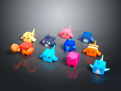 Cute Colorful 3D Cartoon Creature Characters As Playful Toy Models With Various Shapes 3d model