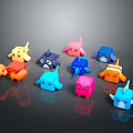 Cute Colorful 3D Cartoon Creature Characters As Playful Toy Models With Various Shapes