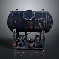 Industrial Metal Tank Equipment Featuring Rustic Surface Circular Lid Pipes And Valves