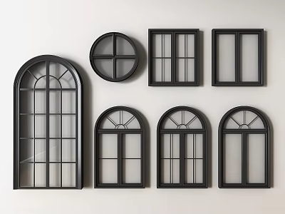Diverse Casement Window Designs Featuring Different Shapes Black Frames And Glass Panes 3d model