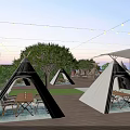 Rooftop Bar with String Lights Pool Tents Wooden Deck and Outdoor Seating