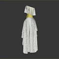 White Strapless Long Dress With Yellow Waist Detail And Tiered Skirt
