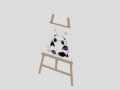 Art Supplies and Musical Instruments on Easel with Panda Artwork Design 3d model