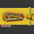 Vibrant Yellow Red Food Truck Featuring Top Hot Dog Megaphone And Striped Awning