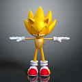 Super Sonic Golden Hedgehog Character With Outstretched Arms Red Shoes And White Gloves